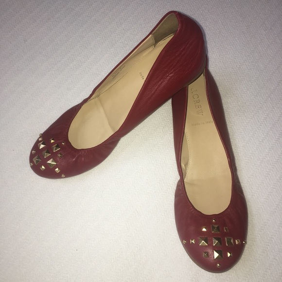 EUC J.Crew Red Cece Pyramid Studded Flats Size 8 - Picture 2 of 8